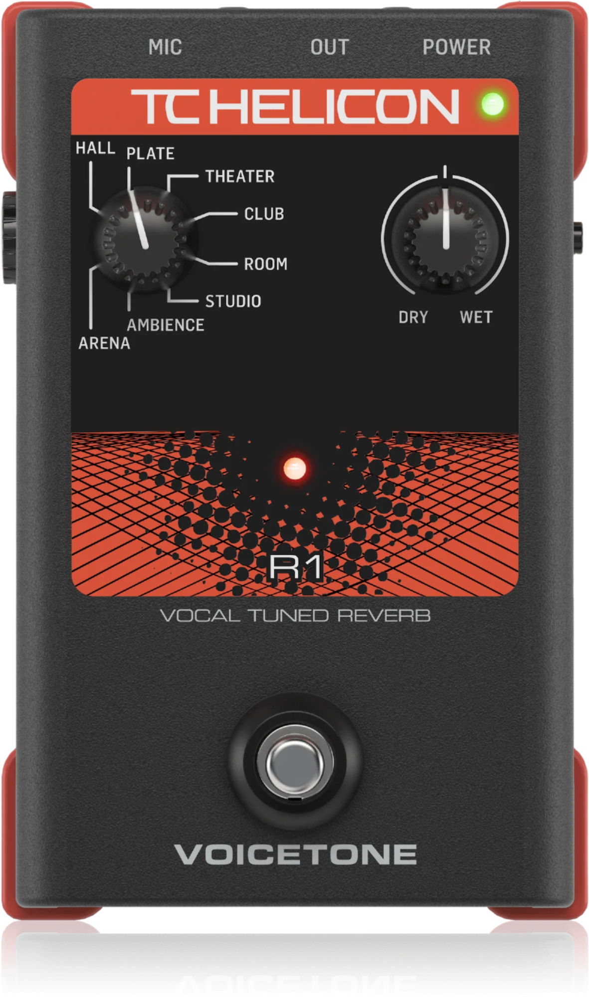 TC Helicon VOICETONE R1 Single-Button Stompbox for Studio-Quality Live Vocal Tuned Reverb