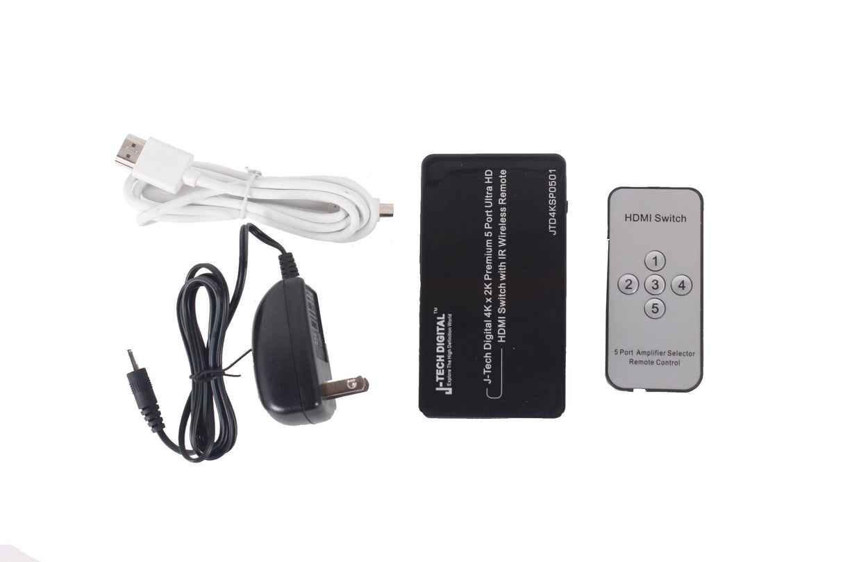 J-Tech Digital 4K x 2K 5 Port Ultra HD HDMI Switch w/ IR Wireless Remote in Original Box