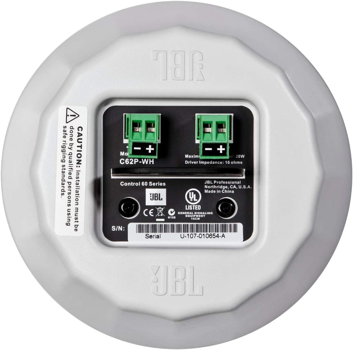 JBL C62P-WH Ultra-Compact Mid-High Satellite Pendant Speaker (White)