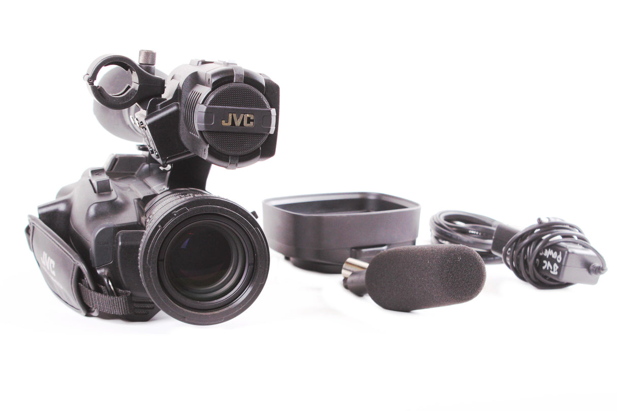 JVC GY-HM600U HD Memory Card Camera and Fujinon 23x Optical Zoom Lens w/ PSU & Battery & External Shotgun Mic w/ Windscreen