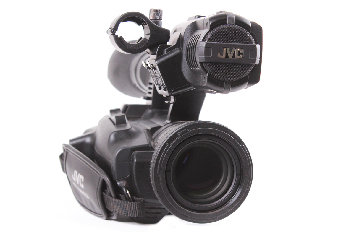 JVC GY-HM600U HD Memory Card Camera and Fujinon 23x Optical Zoom Lens w/ PSU & Battery & External Shotgun Mic w/ Windscreen