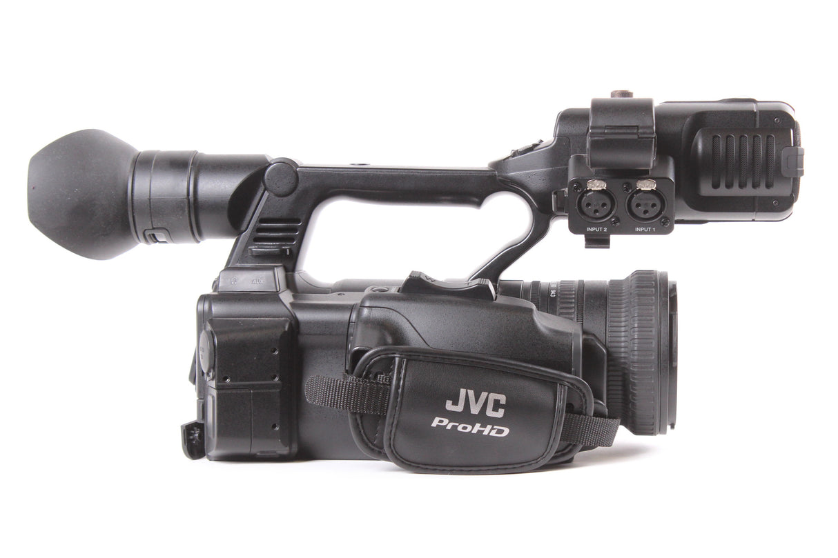 JVC GY-HM600U HD Memory Card Camera and Fujinon 23x Optical Zoom Lens w/ PSU & Battery & External Shotgun Mic w/ Windscreen