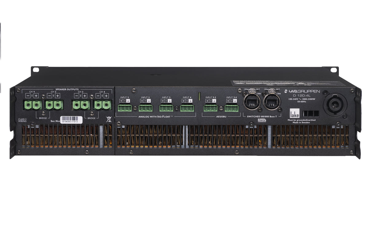 Lab.Gruppen D 120:4L 12,000W Amplifier w/ 4 Flexible Output-Channels, Lake Digital Signal Processing and Digital Audio Networking for Installation Applications