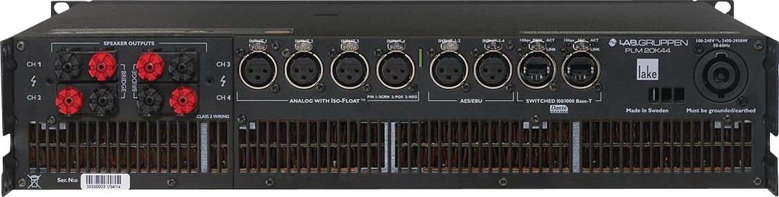 Lab.Gruppen PLM20K44-BP 20,000W Amplifier w/ 4 Flexible Output-Channels on Binding Post Connectors, Lake Digital Signal Processing and Digital Audio Networking for Touring Applications