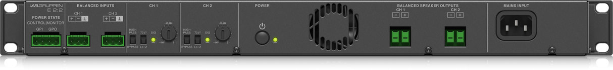 Lab Gruppen E 22_US1 200 Watt Amplifier with 2 Flexible Output Channels for Installation Applications