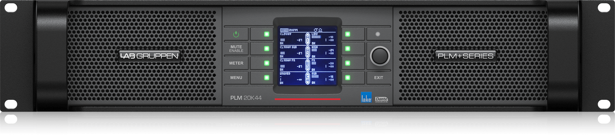 Lab Gruppen PLM 20K44 BP_002 20,000W Amplifier with 4 Flexible Output-Channels on Binding Post Connectors, Lake Digital Signal Processing and Digital Audio Networking for Touring Applications