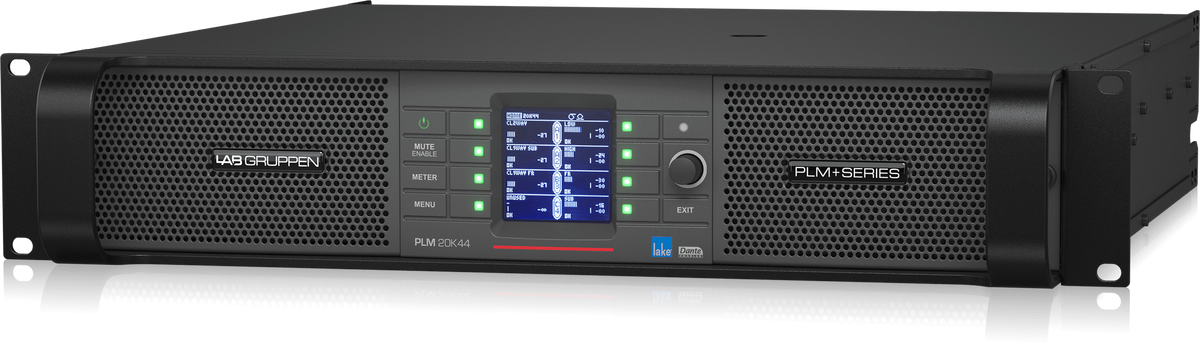 Lab Gruppen PLM 20K44 BP_002 20,000W Amplifier with 4 Flexible Output-Channels on Binding Post Connectors, Lake Digital Signal Processing and Digital Audio Networking for Touring Applications