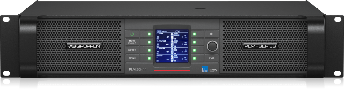 Lab Gruppen PLM 20K44 BP_002 20,000W Amplifier with 4 Flexible Output-Channels on Binding Post Connectors, Lake Digital Signal Processing and Digital Audio Networking for Touring Applications