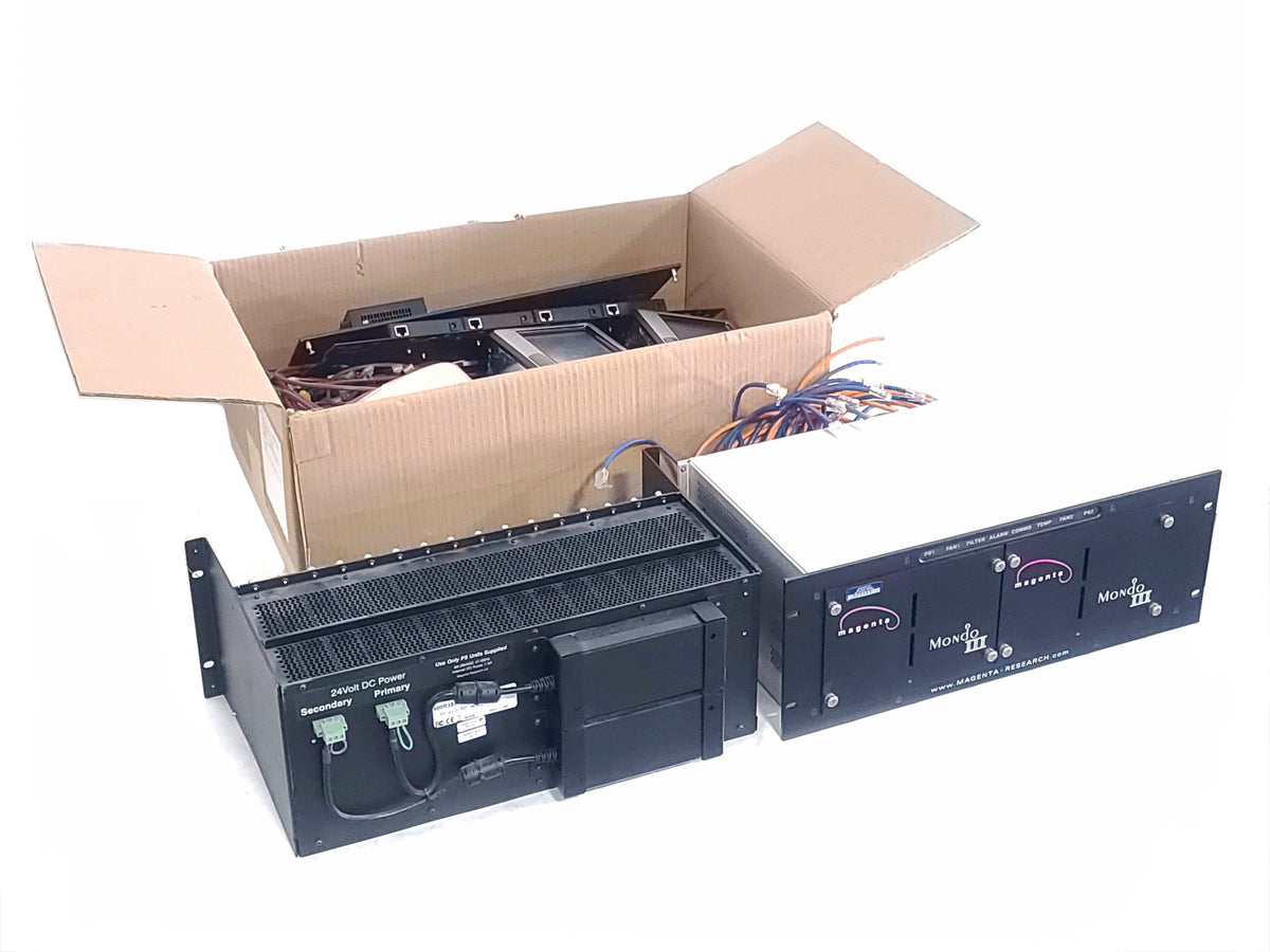 Magenta Bundle w/ (2) AMX NXD-700VI Touch Screen Panels, Magenta Mondo III, Morph-It 16 Slot Frame, (4) Multiview 500A Receivers, Magenta Multiview AK600 DP Receiver, Various Cables (On Pallet)