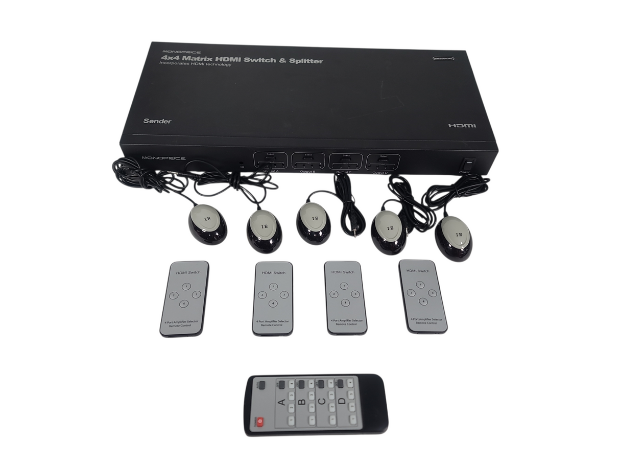 Monoprice MHSS0404E 4x4 HDMI Matrix Switch & Splitter w/ IR Extenders/Receivers