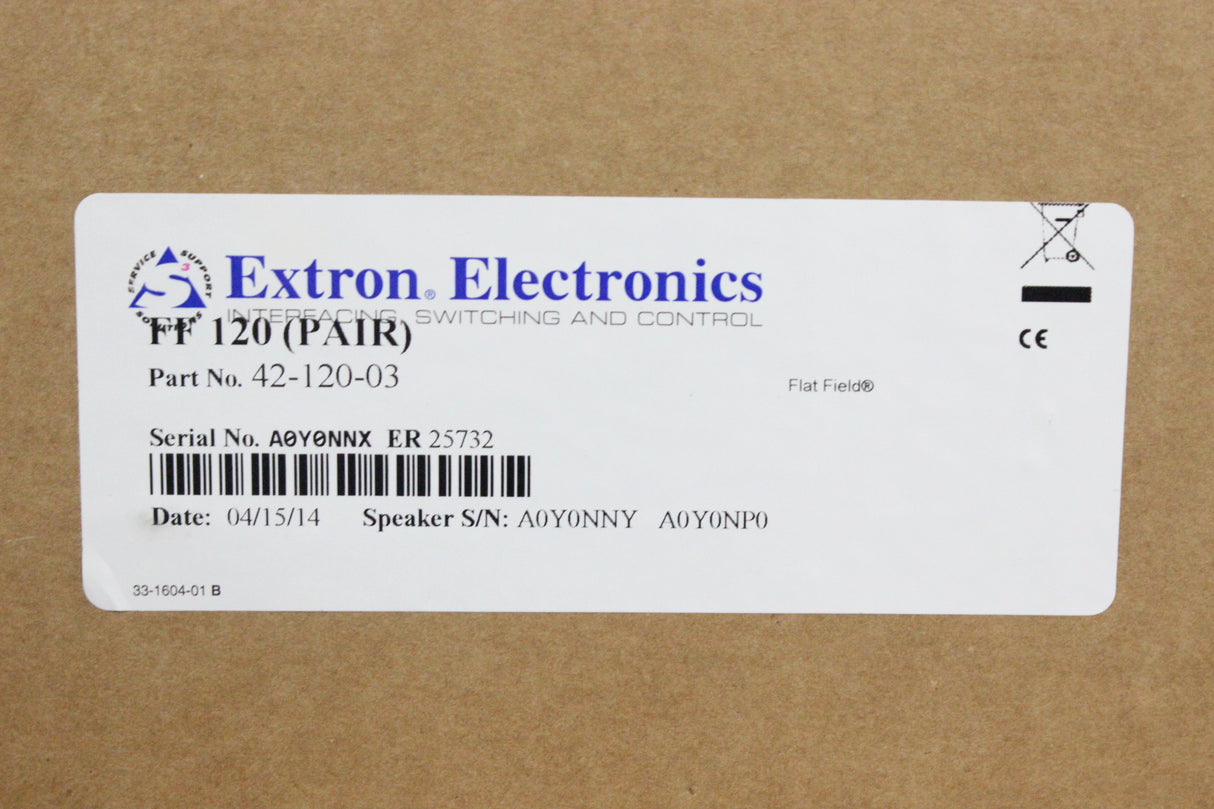 (NEW) (Pair) Extron FF 120T Full-Range Flat Field Speakers with 1' x 2' Low Profile Enclosure and 70/100 V Transformer
