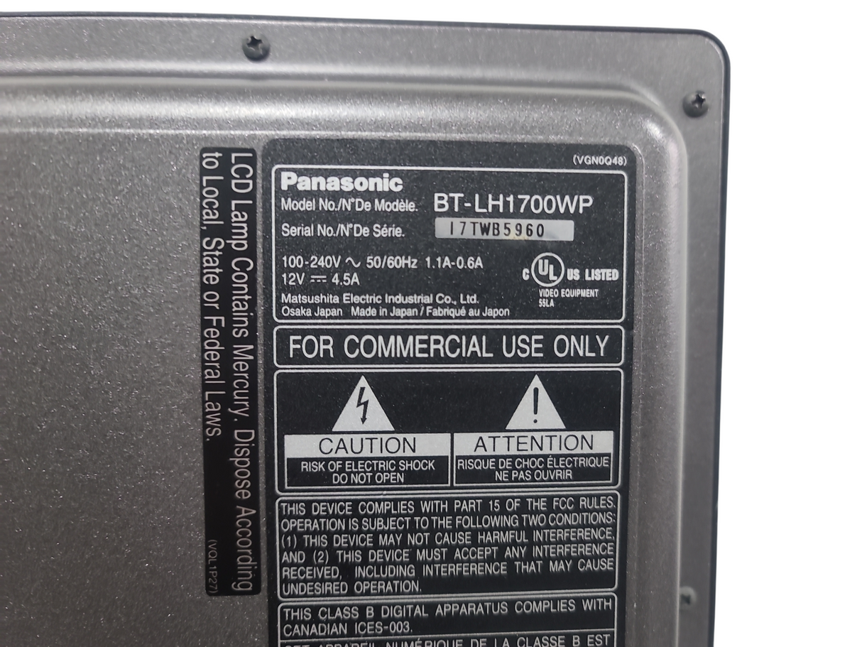 Panasonic BT-LH1700WP 17" HD Broadcast LCD Monitor