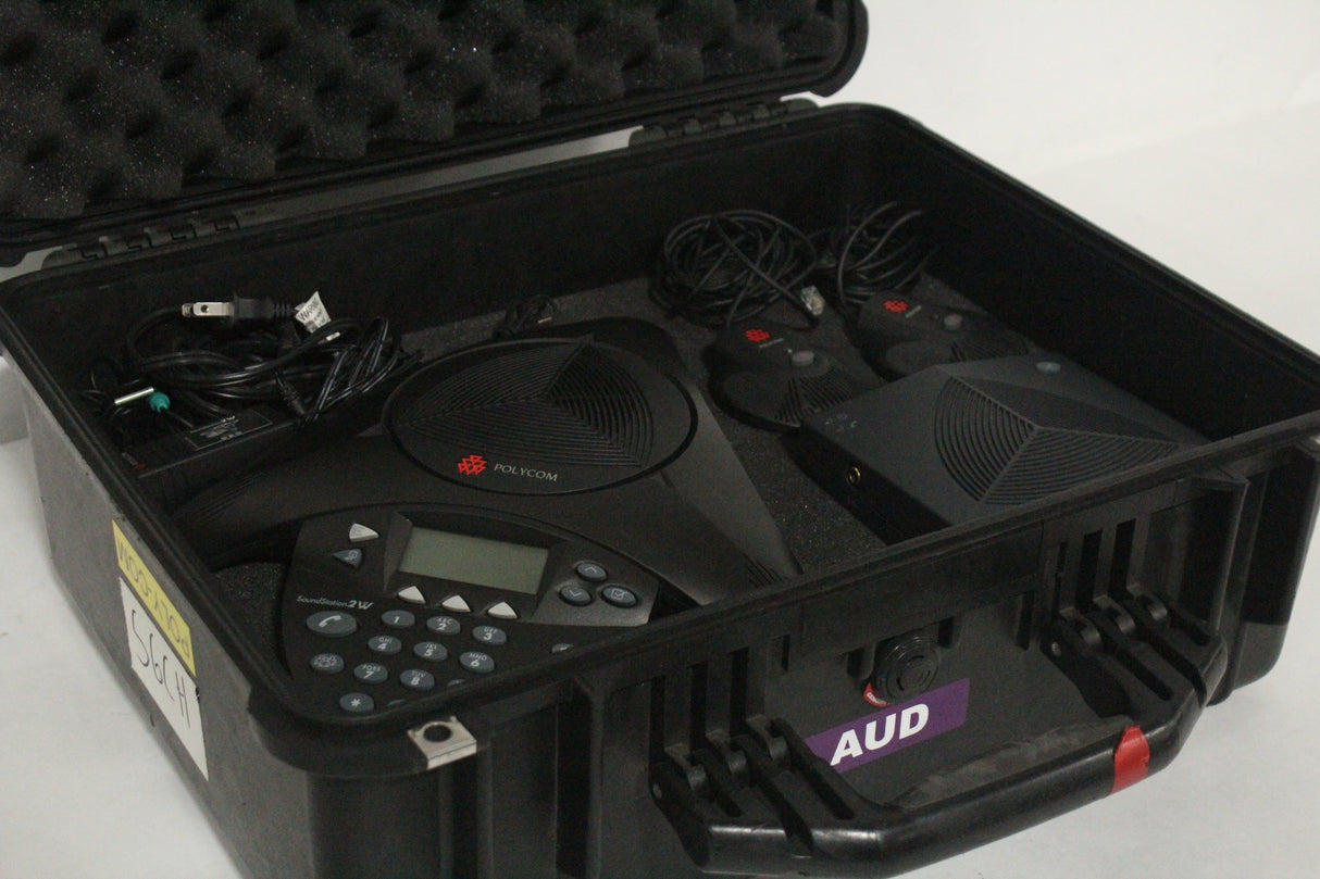 Polycom SoundStation 2W EX DECT Conference Phone w/ (2) Expandable Microphones in Pelican 1550 Case