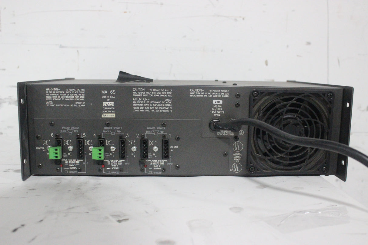RANE MA 6S Bridgeable Pro Audiophile Multi-Channel Amplifier