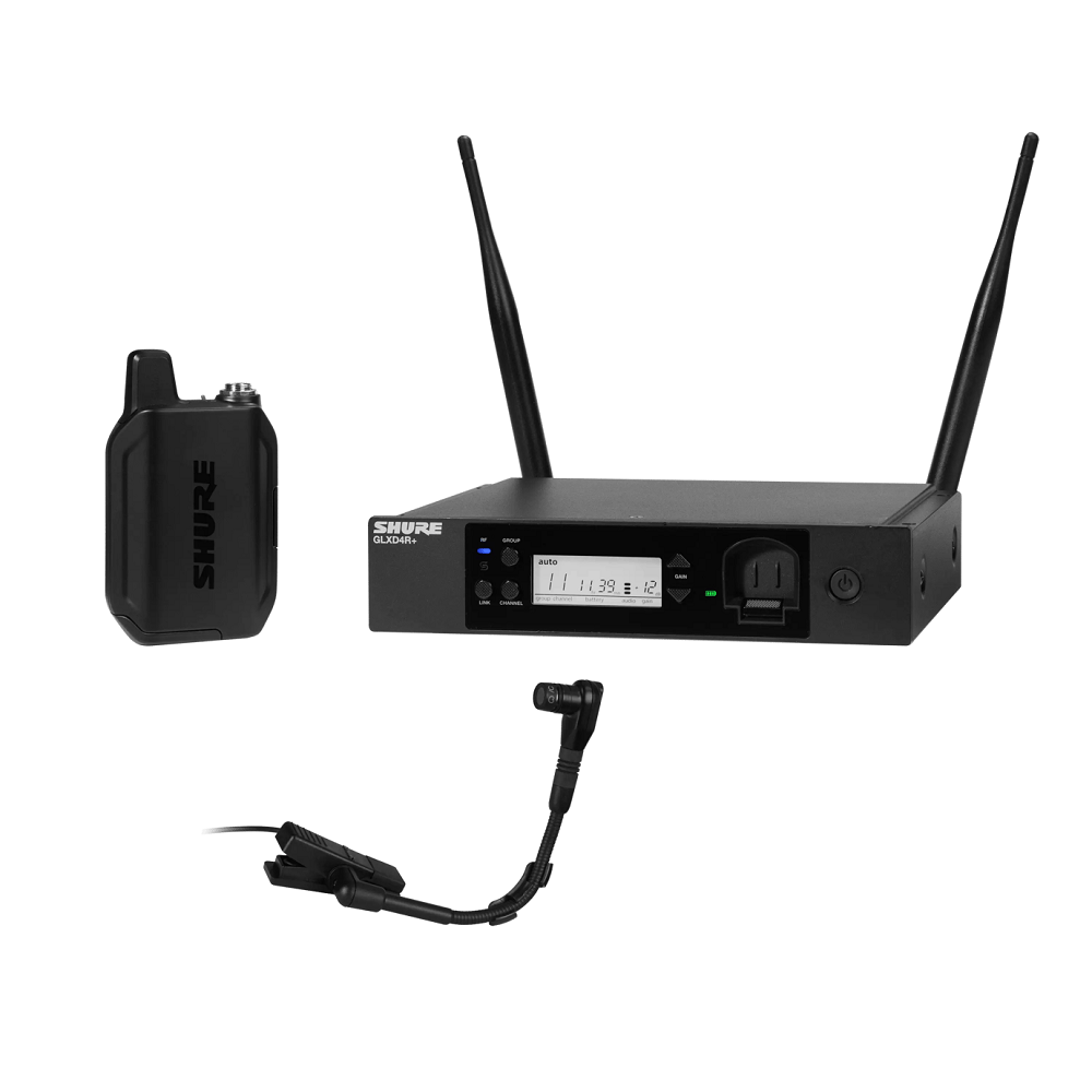 Shure GLXD14R+/B98 Dual-Band Wireless Instrument Rack System with Flexible Gooseneck Microphone (Z3: 2.4, 5.8 GHz)