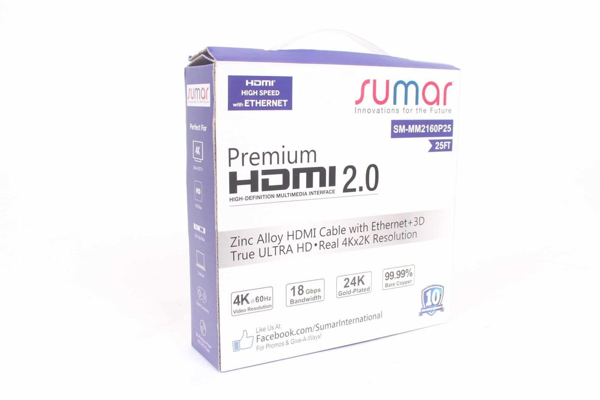 Sumar 25ft HDMI Cable with Ethernet+3D