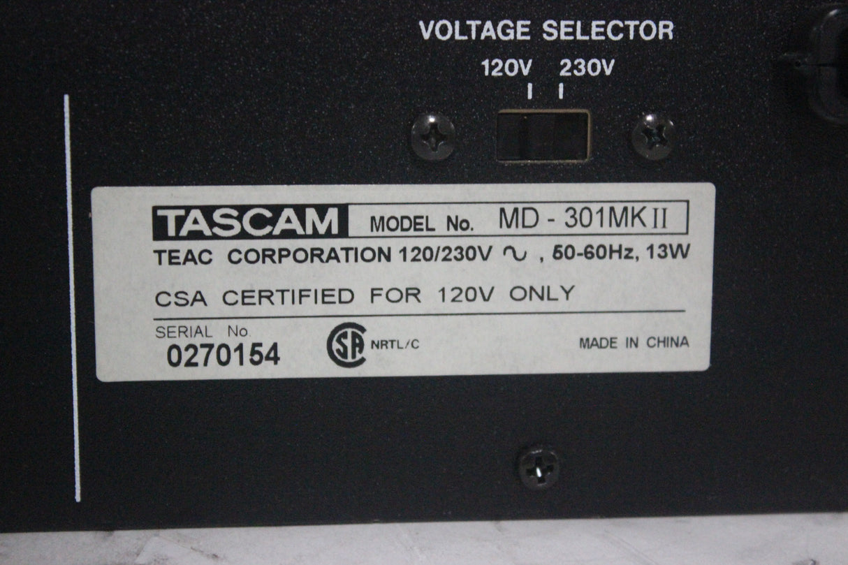 Tascam MD-301 MKII MD Recorder Mini Disc Desk