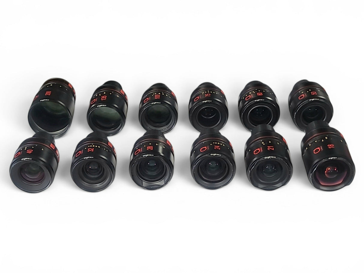 AVGear.com Angenieux Optimo Prime Platinum 12-lens cinema set ranging from 18mm to 200mm in black finish