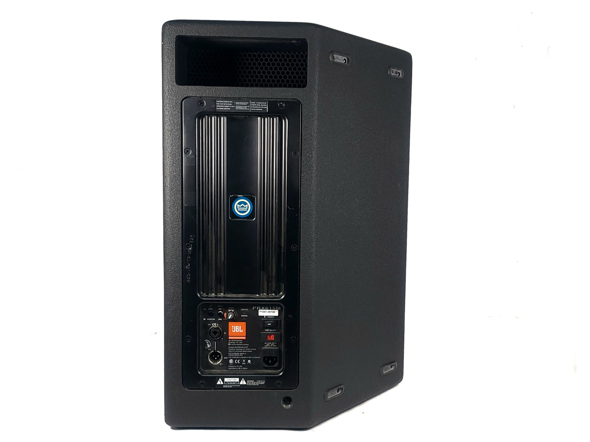 (2) JBL PRX615M 15-inch Two-Way Self-Powered Speakers in Wheeled Road Case