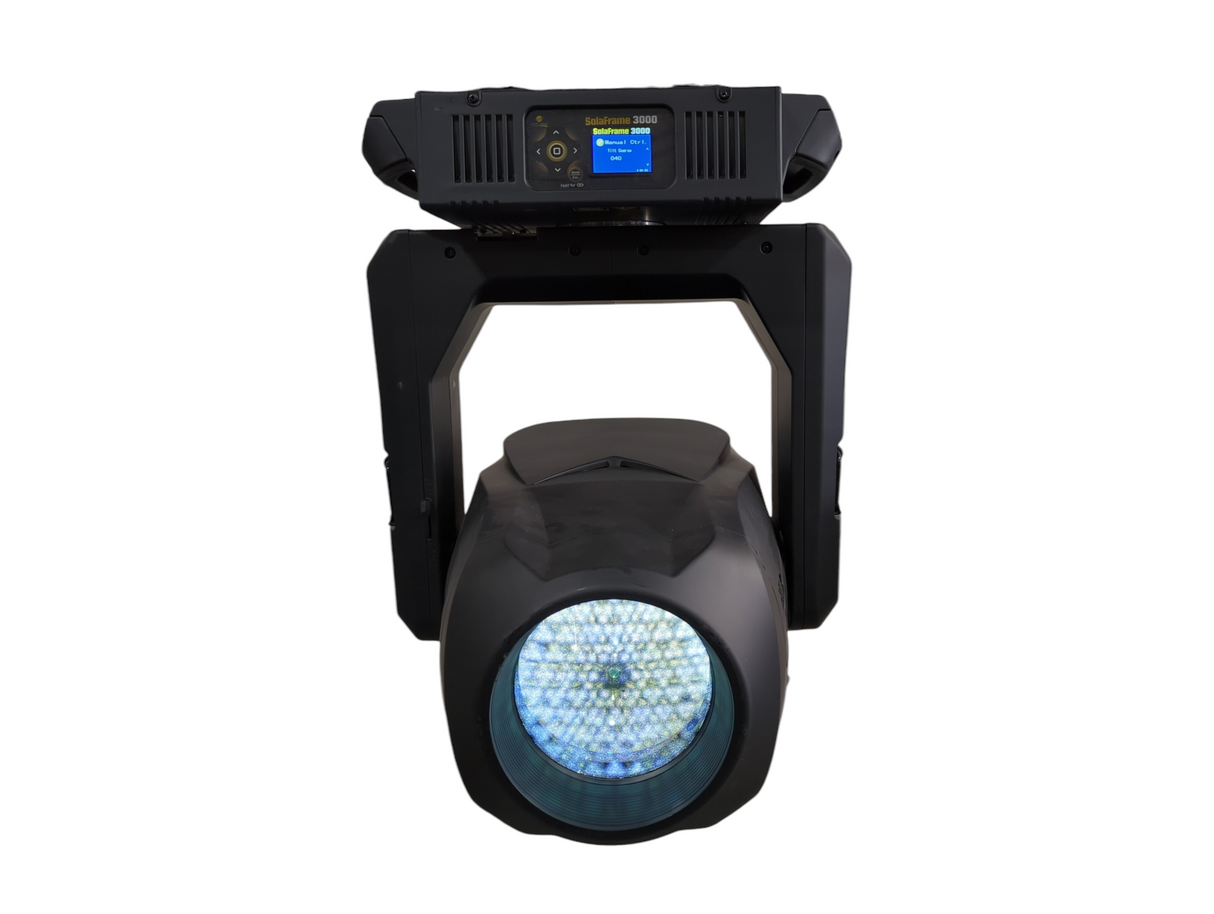 ETC SolaFrame 3000 Moving Head Light (Lamp Hours 1701) w/ (2) Mounting Brackets & PSU Cable in Wheeled Road Case