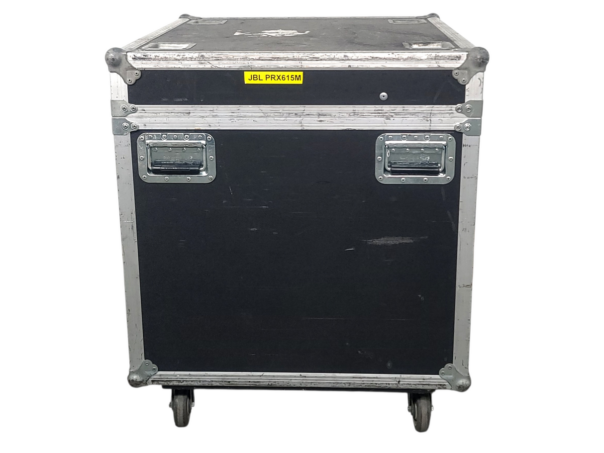 (2) JBL PRX615M 15-inch Two-Way Self-Powered Speakers in Wheeled Road Case