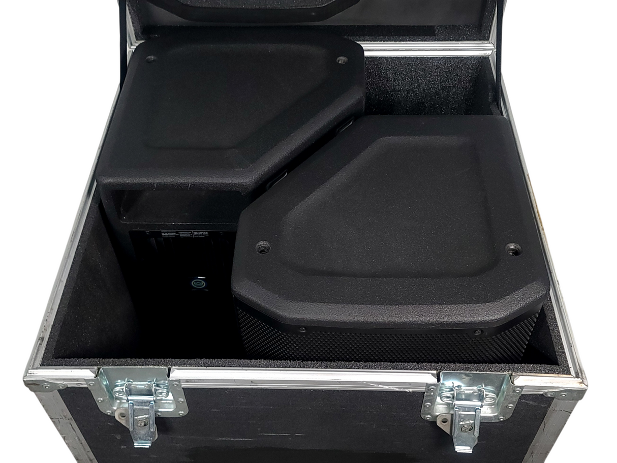 (2) JBL PRX615M 15-inch Two-Way Self-Powered Speakers in Wheeled Road Case
