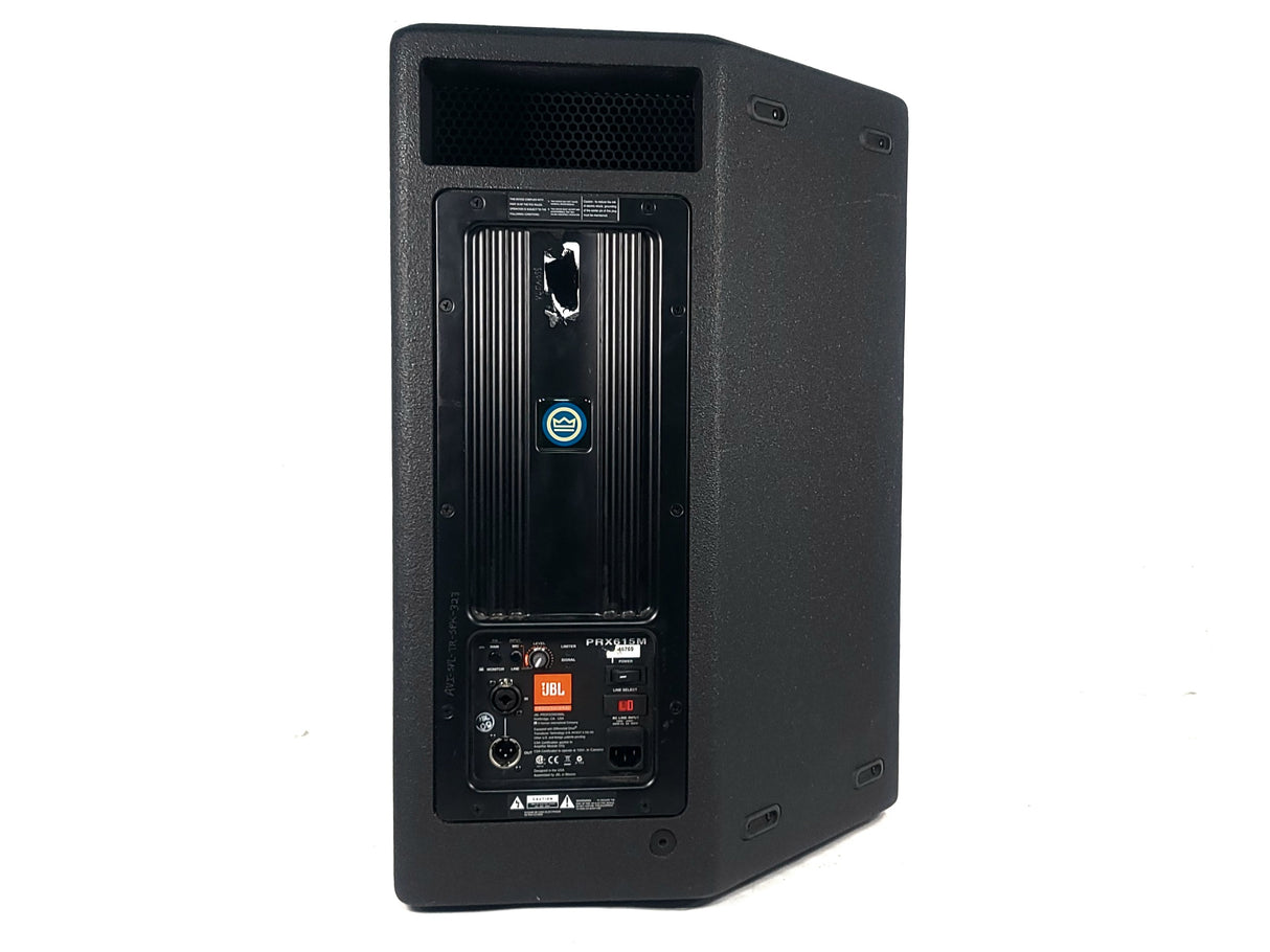 (2) JBL PRX615M 15-inch Two-Way Self-Powered Speakers in Wheeled Road Case
