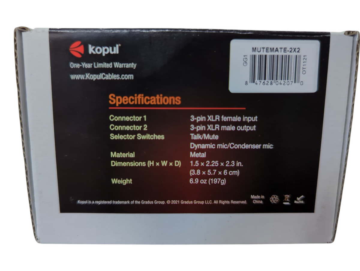 Kopul MuteMate-2x2 Microphone Mute/Talk Switch in Original Box