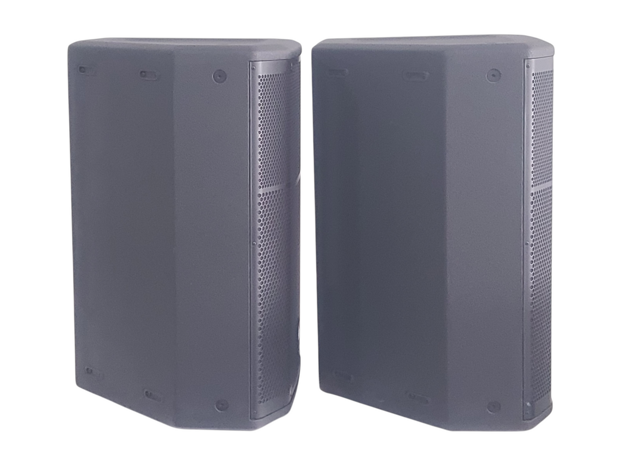 (2) JBL PRX615M 15-inch Two-Way Self-Powered Speakers in Wheeled Road Case