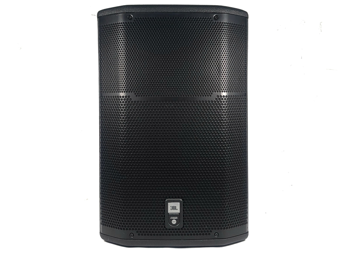 (2) JBL PRX615M 15-inch Two-Way Self-Powered Speakers in Wheeled Road Case