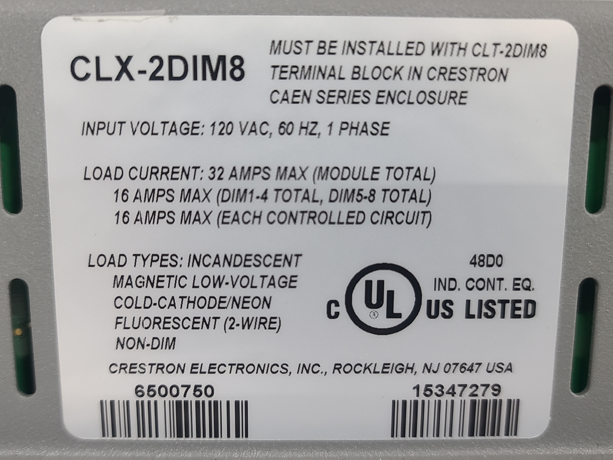 Crestron CLX-2DIM8 8-Channel Dimmer Module, 2 Feeds, 120V