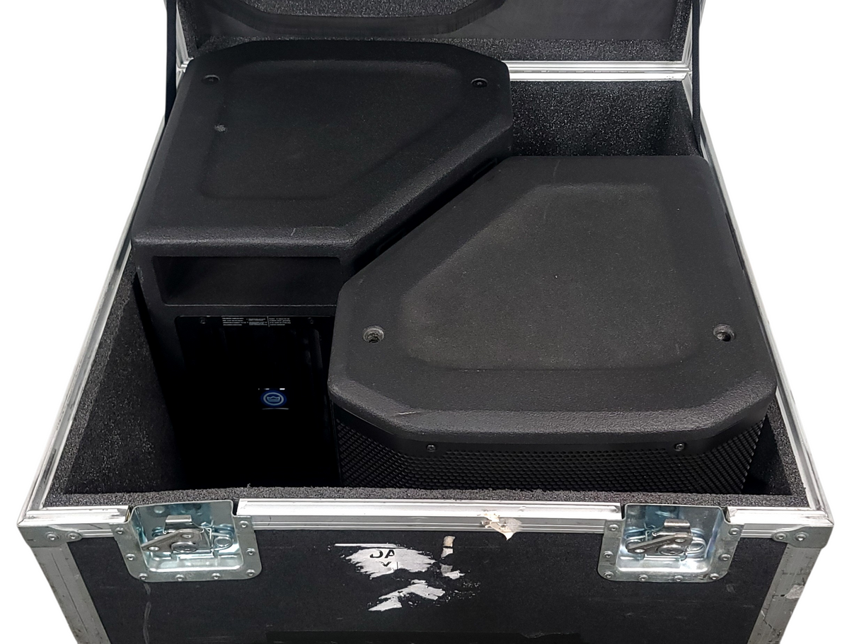 (2) JBL PRX615M 15-inch Two-Way Self-Powered Speakers in Wheeled Road Case