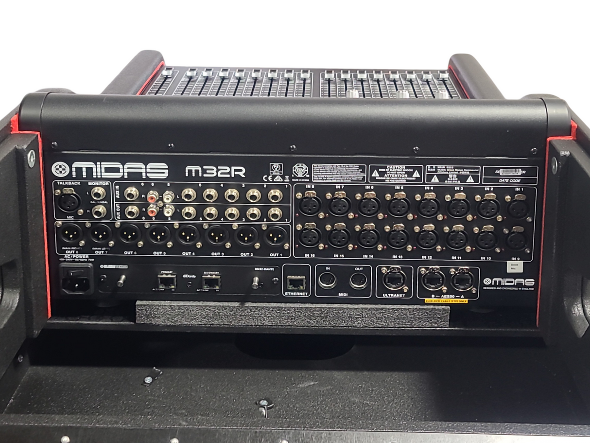 Midas M32R LIVE 40 Channel Digital Console w/ Klark Teknik DN32-USB Option Card in ProX XZF-MIDM32R 1RU Rack Case by ZCASE for MIDAS M32R Flip-Ready Hydraulic Console