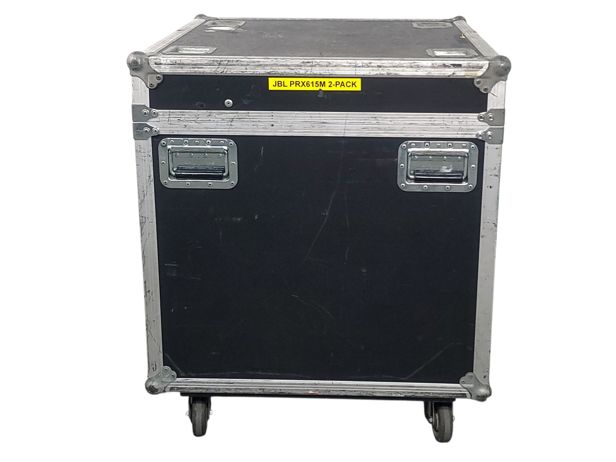 (2) JBL PRX615M 15-inch Two-Way Self-Powered Speakers in Wheeled Road Case