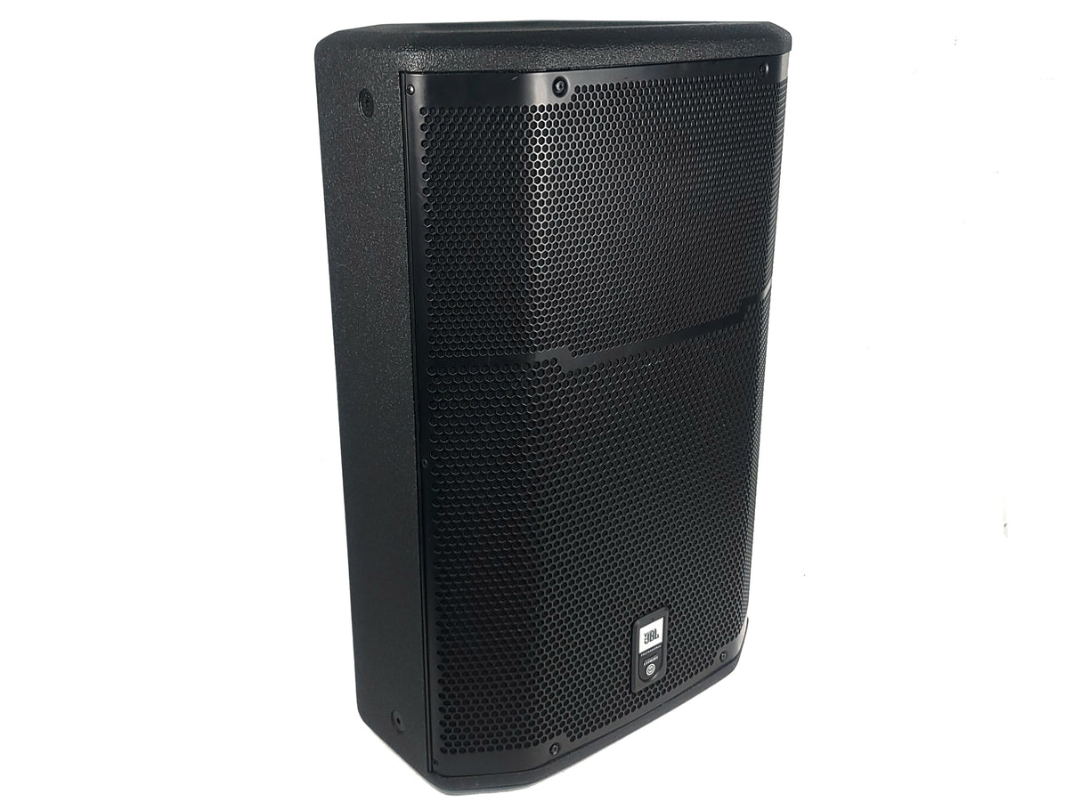 (2) JBL PRX615M 15-inch Two-Way Self-Powered Speakers in Wheeled Road Case