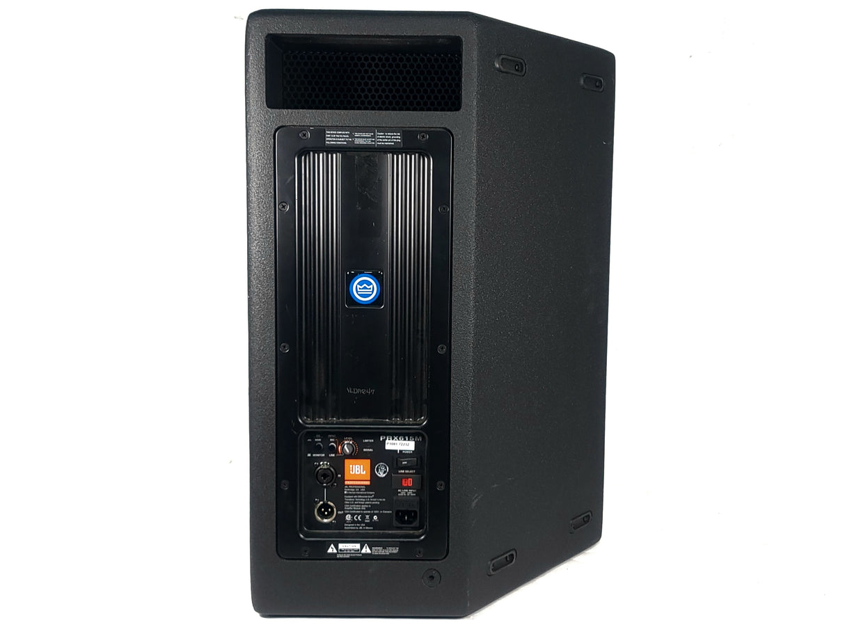 (2) JBL PRX615M 15-inch Two-Way Self-Powered Speakers in Wheeled Road Case