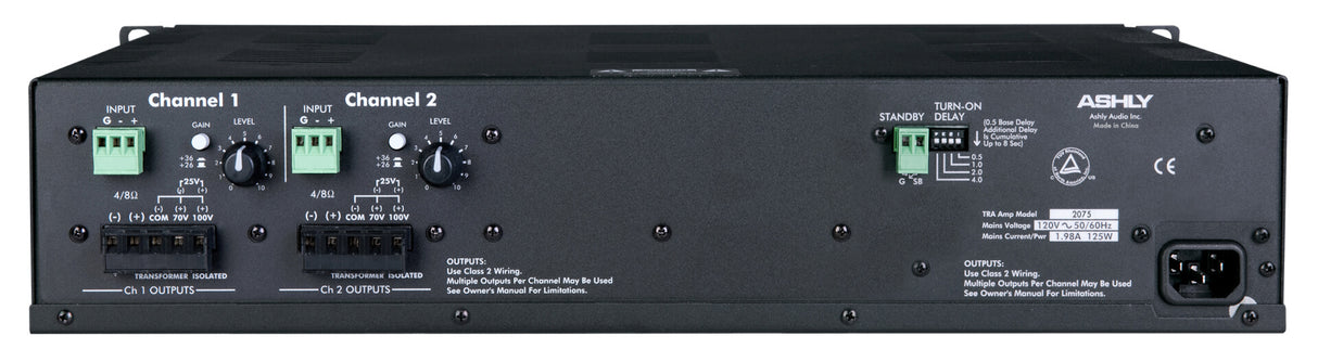 Ashly TRA-2075 Rackmount Stereo Power Amplifier, 75W at 4 Ohms with 70V/100V Transformer