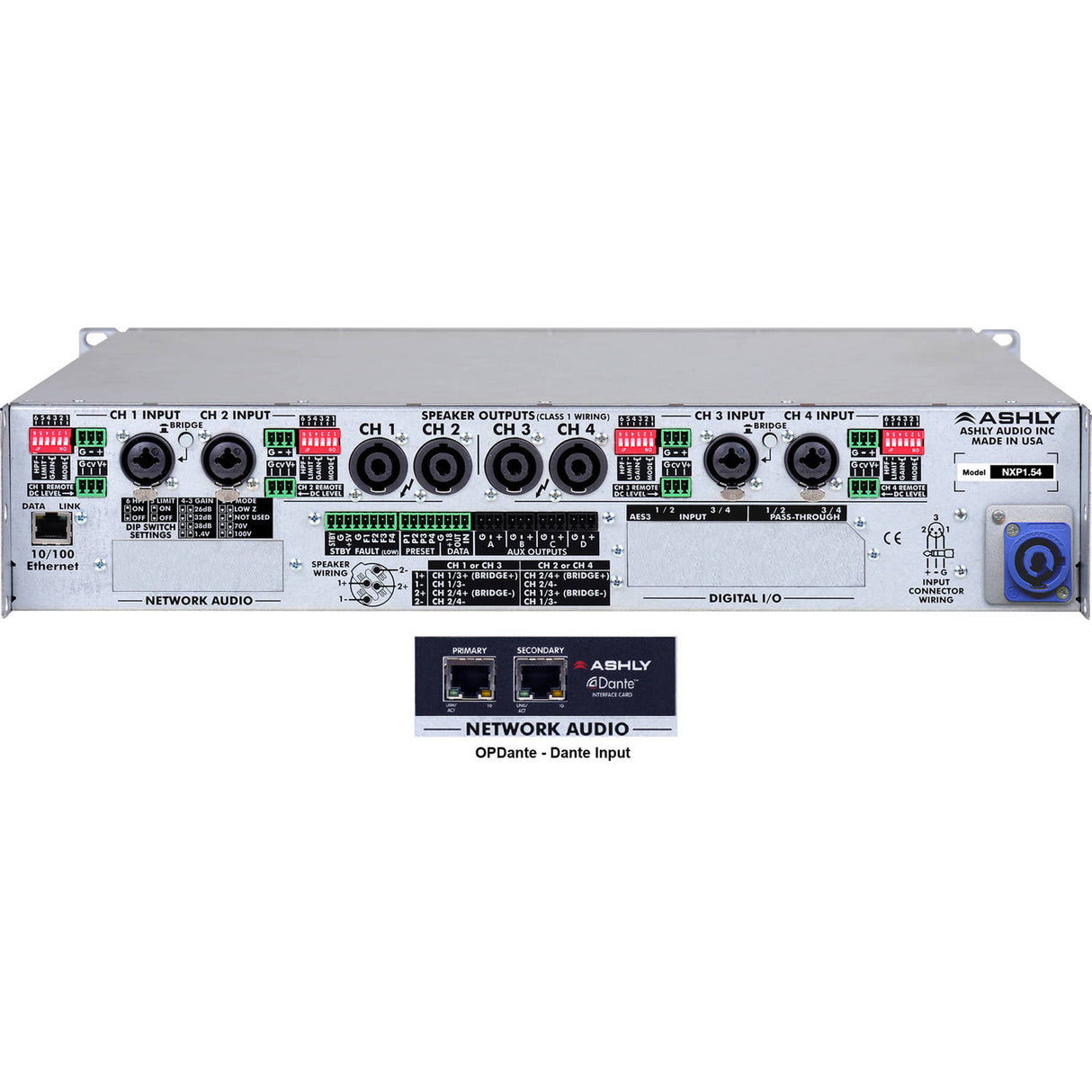 Ashly nXp1.54D 4-Channel Network Power Amplifier with OPDante Option Card