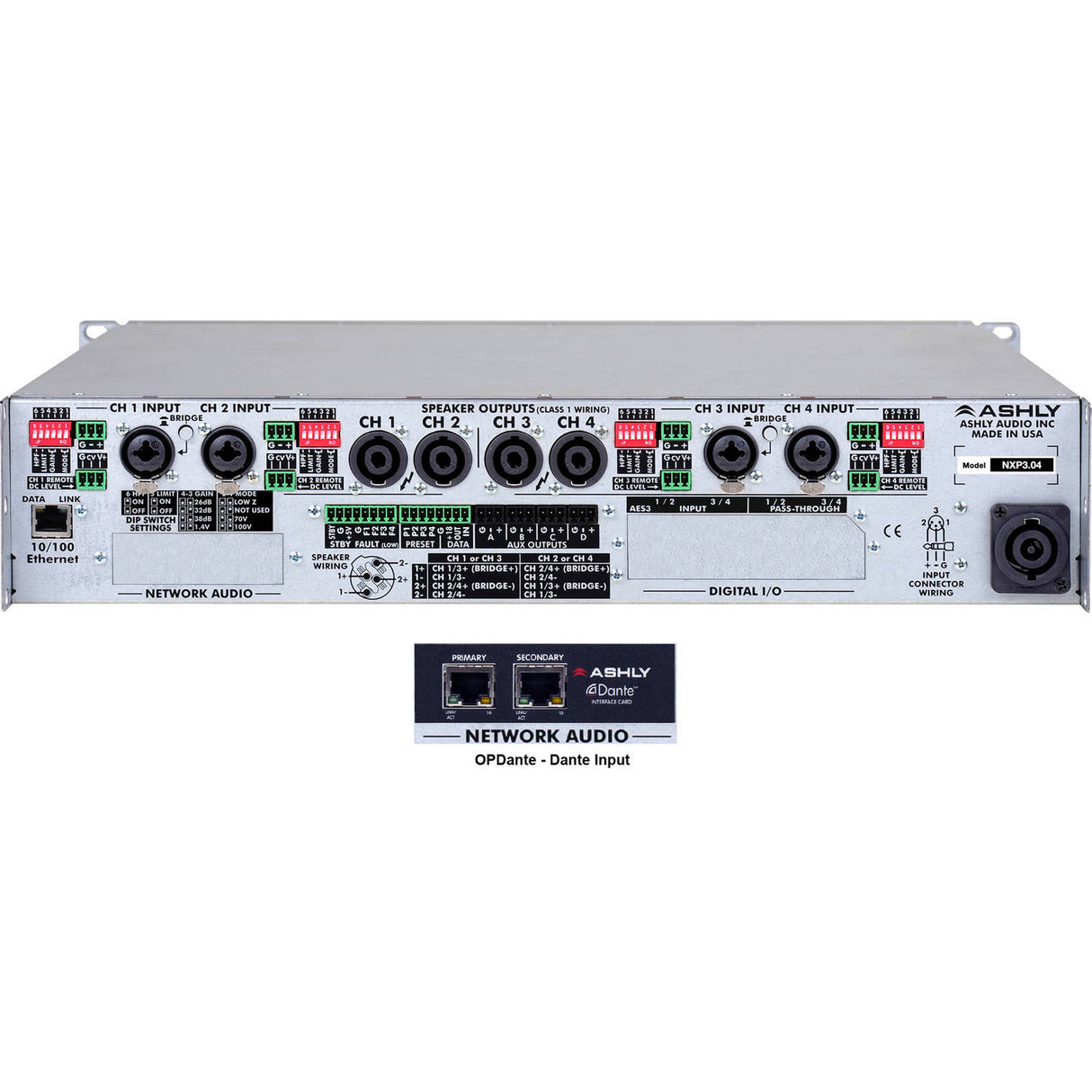 Ashly nXp3.04D 4-Channel Network Power Amplifier with OPDante Option Card