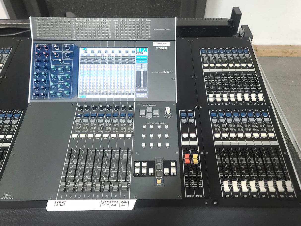 Yamaha M7CL-48 Digital Mixing Console w/ (1) Yamaha I/O and (1) Dan Dugan I/O Option Cards in Wheeled Hard Case
