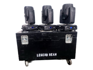 (3) Chauvet Legend P230SR Beam Moving Head Lights (1117,1186,952 Hours)  w/ (6) Mounting Brackets, (3) Safety Cable, in Wheeled Road Case