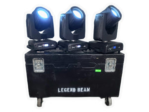(3) Chauvet Legend P230SR Beam Moving Head Lights (1100,1159 ,1030 Hours)  w/ (6) Mounting Brackets, (3) Safety Cable, in Wheeled Road Case