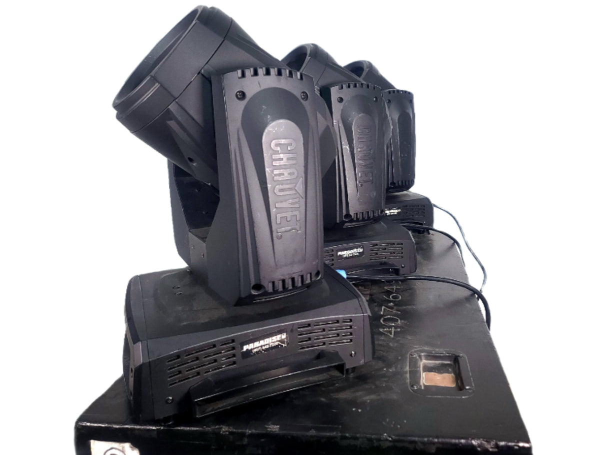 (3) Chauvet Legend P230SR Beam Moving Head Lights (1100,1159 ,1030 Hours)  w/ (6) Mounting Brackets, (3) Safety Cable, in Wheeled Road Case