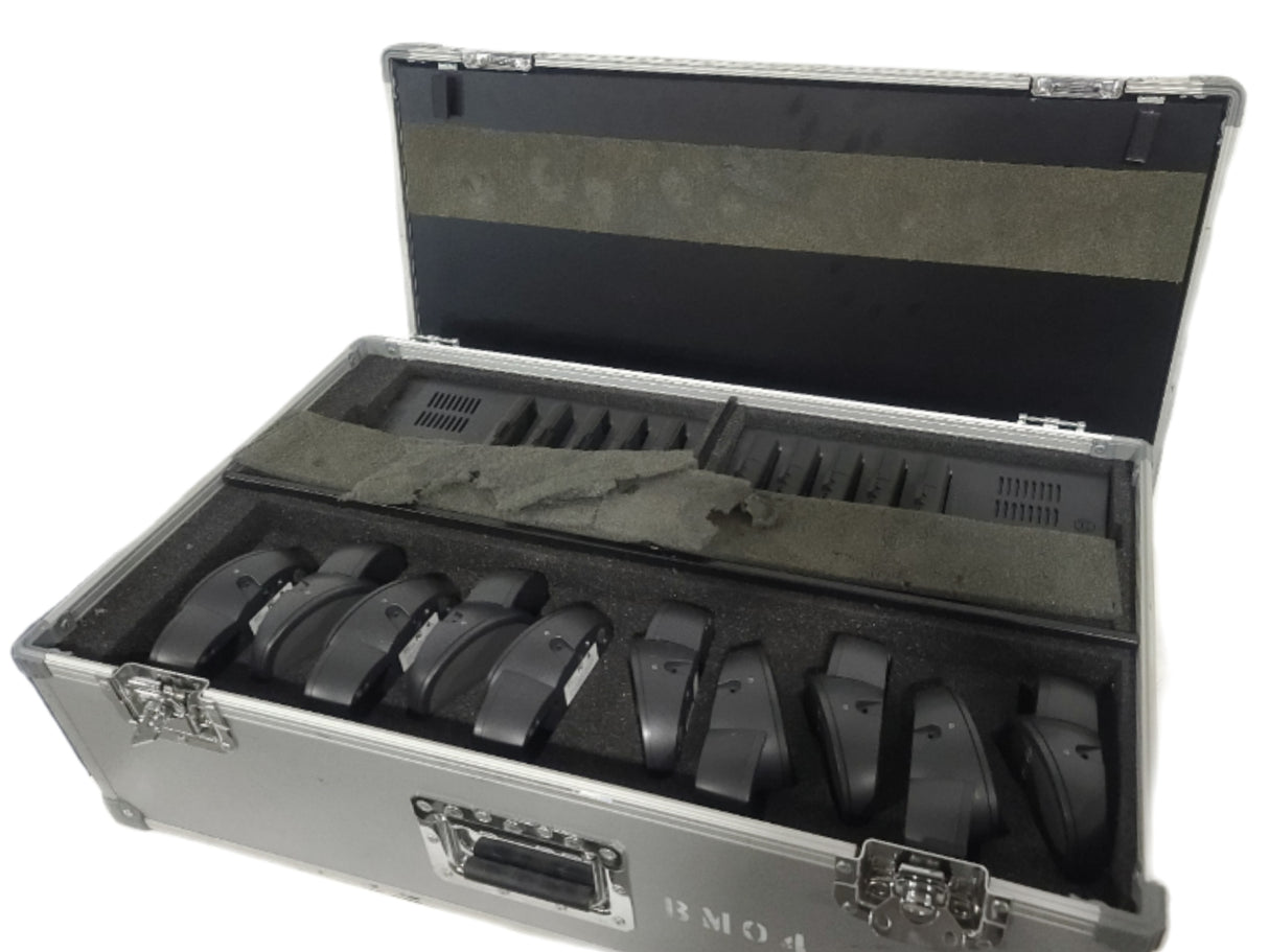 (10) Bosch DCN-WD-D Wireless Discussion Unit + (2) DCNM‑WCH05 Charger w/ 10 Battery Packs in Wheeled Hard Case