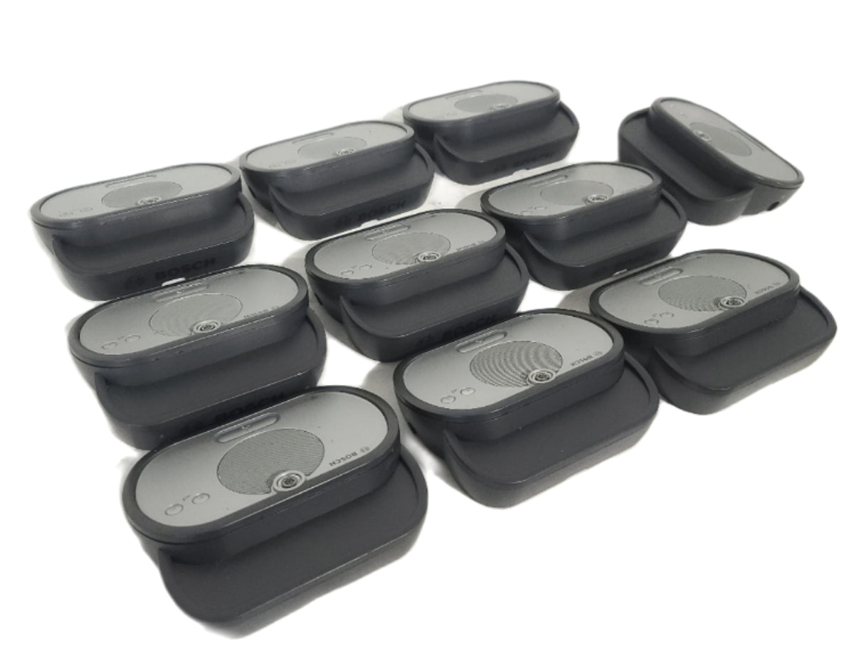 (10) Bosch DCN-WD-D Wireless Discussion Unit + (2) DCNM‑WCH05 Charger w/ 10 Battery Packs in Wheeled Hard Case