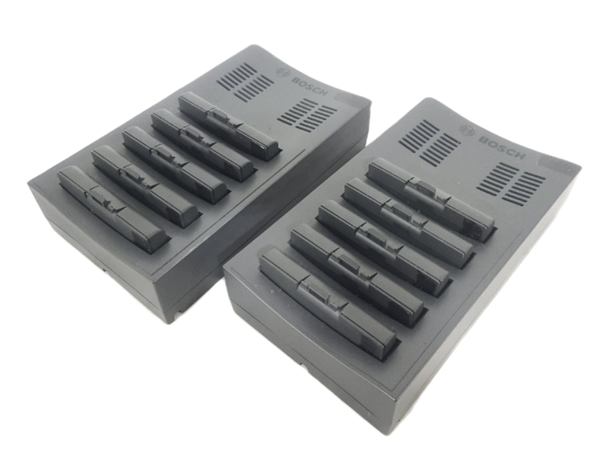 (10) Bosch DCN-WD-D Wireless Discussion Unit + (2) DCNM‑WCH05 Charger w/ 10 Battery Packs in Wheeled Hard Case