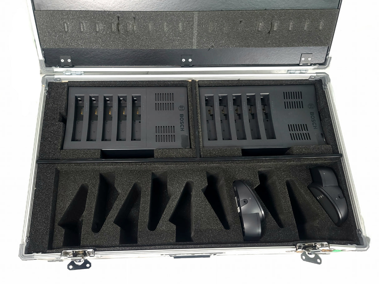 (2) Bosch DCN-WD-D Wireless Discussion Units + (2) DCNM‑WCH05 Chargers in Wheeled Hard Case