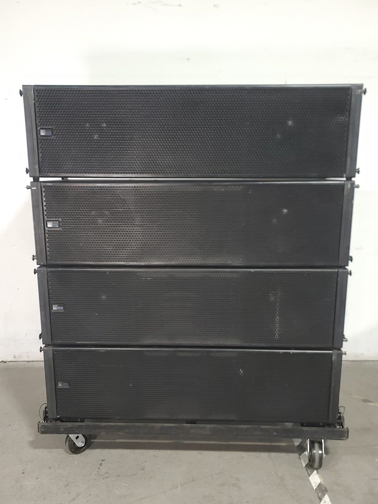 (4) Meyer Sound MILO Line Array Speakers (NEED REPAIRS) w/ Dolly and Soft Cover