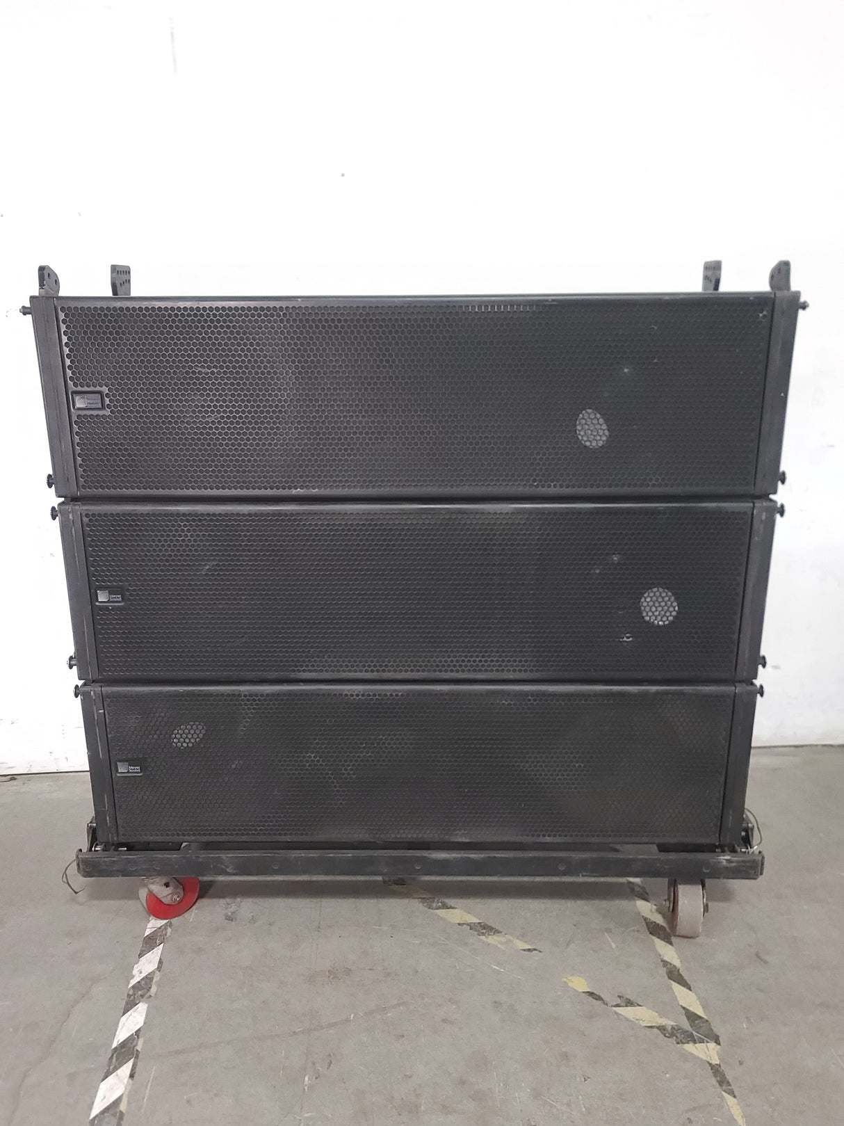 (3) Meyer Sound MILO Line Array Speakers (NEED REPAIRS) w/ Dolly and Soft Cover