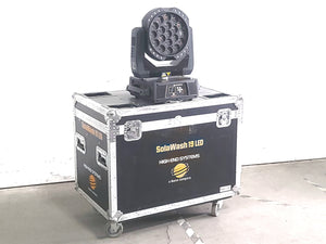 High End Systems Solawash 19 LED Moving Head Light w/ (2) Mounting Brackets, PSU Cables & Safety Cables in Wheeled Hard Case
